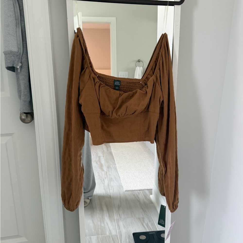 wild fable Brown Long-Sleeve Square Neck Crop Top